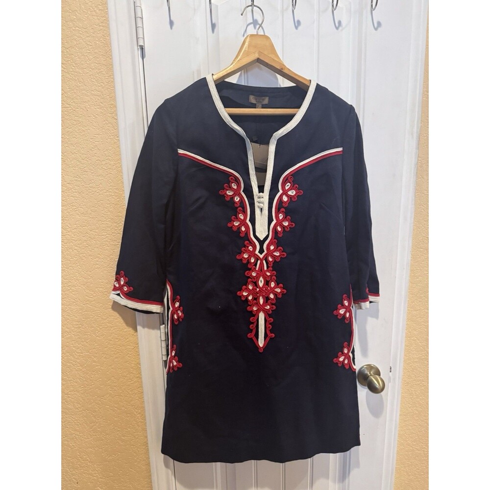 CORTEFIEL WOMAN NAVY BLUE COTTON Blend  with Red & White Embroidered SZ 12